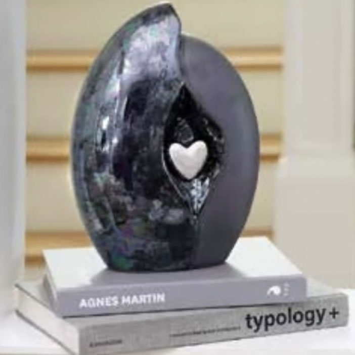 Black Memorial Urn with white heart insert